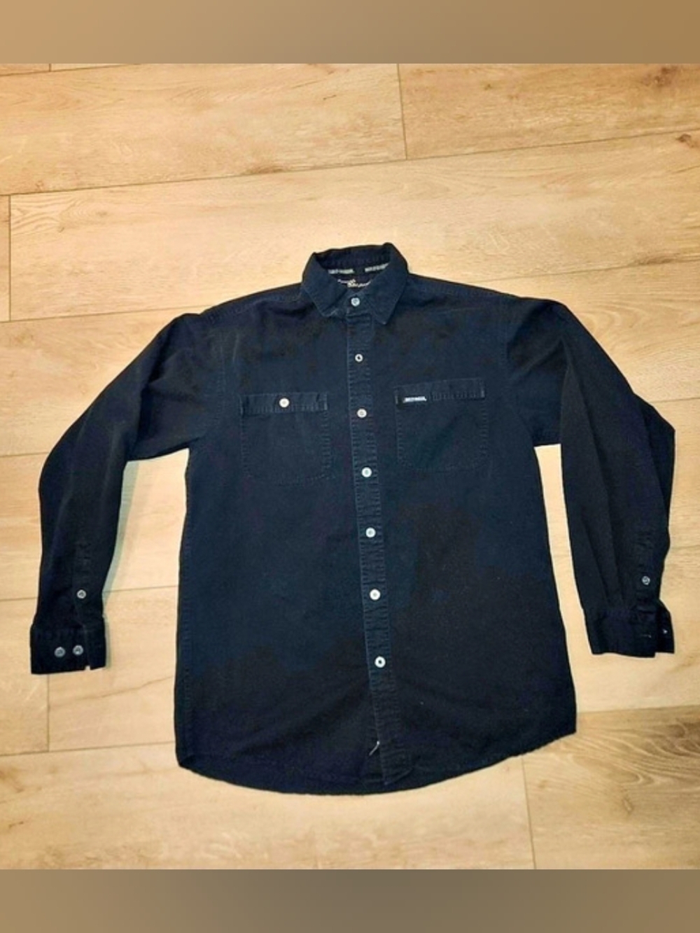 Vintage Y2K Harley Davidson Long Sleeve Black Button Up Embroidered Eagle Medium